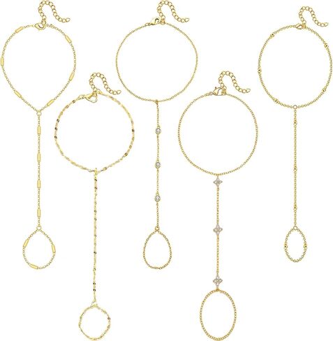 5PCS Hand Chain Bracelets for Women Ring Bracelet Adjustable Gold Bracelets Summer Jewelry Accessories for Women in Saudi Arabia