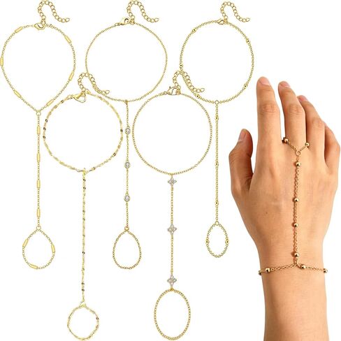 5PCS Hand Chain Bracelets for Women Ring Bracelet Adjustable Gold Bracelets Summer Jewelry Accessories for Women in Saudi Arabia