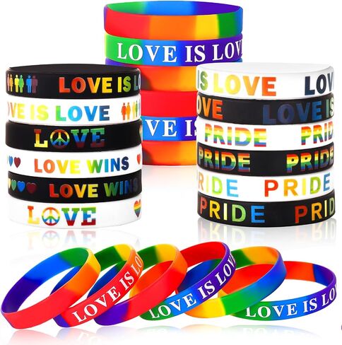 24pcs Rainbow Gay Pride Bracelets Silicone LGBTQ Support Rubber Wristbands for Pride Day Month Parades Decorations Accessories Supplies in Saudi Arabia