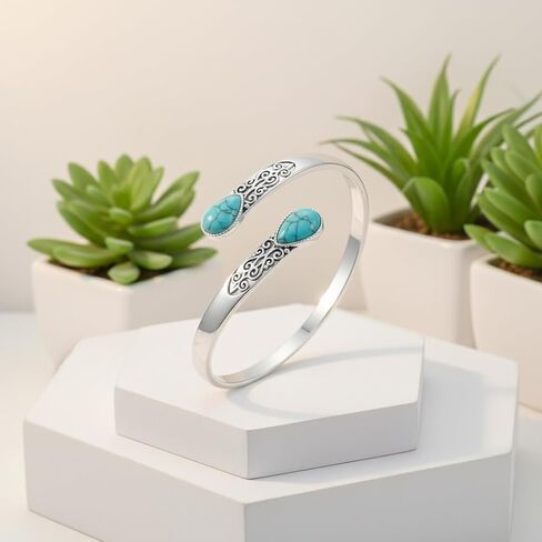 سوار سوار ONEFINITY باللون الفيروزي/حجر القمر للنساء 18 قيراط مطلي بالذهب الأبيض تخريمية/طائر الطنان/الفراشة/اليعسوب/عباد الشمس الإسورة تخريمية مجوهرات هدايا للنساء in Kuwait
