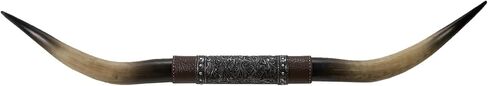 KIWZZXXKW 70 Inches Longhorn Wall Decor, Cow Skull Wall Decor, Animal Skull,Faux Taxidermy Handmade Simulation Farmhouse Bull Head Wall Hanging,Floral Embossing, Brown Leather - Vintage Studs (Black) in Saudi Arabia