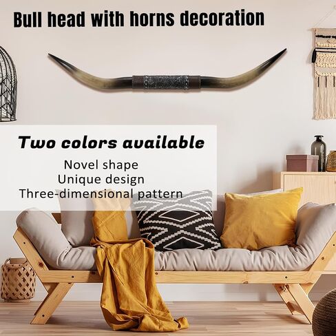KIWZZXXKW 70 Inches Longhorn Wall Decor, Cow Skull Wall Decor, Animal Skull,Faux Taxidermy Handmade Simulation Farmhouse Bull Head Wall Hanging,Floral Embossing, Brown Leather - Vintage Studs (Black) in Saudi Arabia