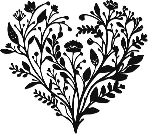 JEWLOVE Heart Wall Art - Floral Heart Metal Wall Decor with Botanical Design, Metal Flowers Wall Decor for Indoor and Outdoor, Rustic Floral Wall Art (12.2''x11'') in Kuwait