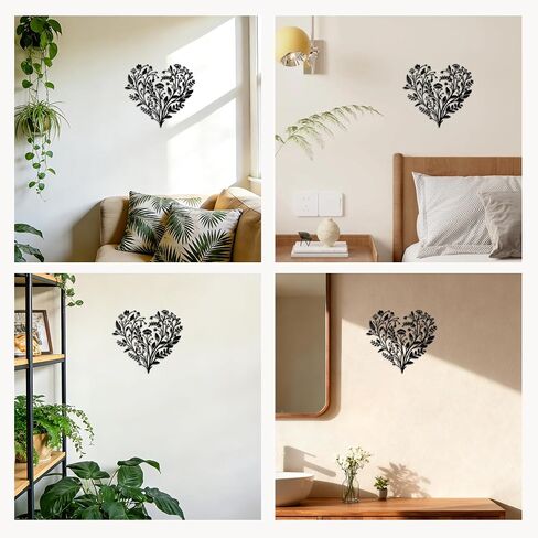 JEWLOVE Heart Wall Art - Floral Heart Metal Wall Decor with Botanical Design, Metal Flowers Wall Decor for Indoor and Outdoor, Rustic Floral Wall Art (12.2''x11'') in Kuwait