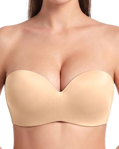 HSIA Strapless Bras for Women Push Up Seamless Underwire Padded Balconette Demi Convertible Bra for Small Busts Beige 38C in Saudi Arabia