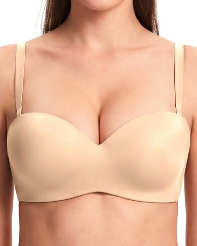 HSIA Strapless Bras for Women Push Up Seamless Underwire Padded Balconette Demi Convertible Bra for Small Busts Beige 38C in Saudi Arabia