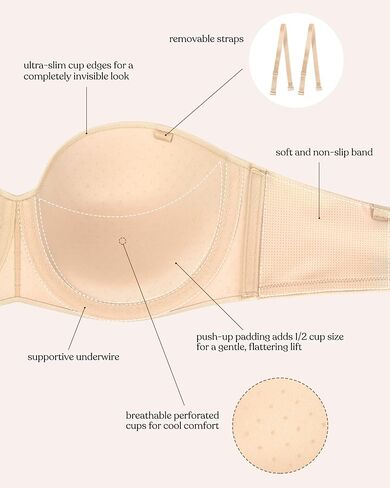 HSIA Strapless Bras for Women Push Up Seamless Underwire Padded Balconette Demi Convertible Bra for Small Busts Beige 38C in Saudi Arabia