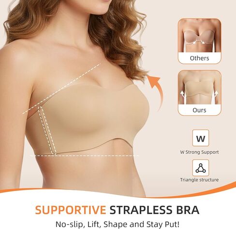Strapless Bras for Women - Wireless Seamless, No Underwire - Full Coverage, Square Neck - Adjustable Supportive Bra in Saudi Arabia