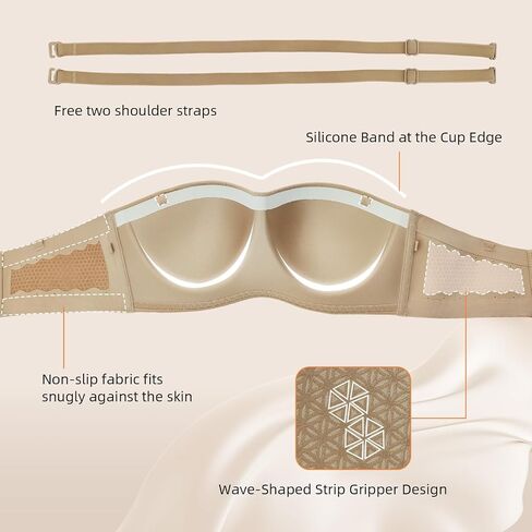 Strapless Bras for Women - Wireless Seamless, No Underwire - Full Coverage, Square Neck - Adjustable Supportive Bra in Saudi Arabia