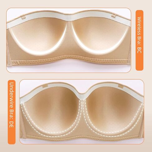 Strapless Bras for Women - Wireless Seamless, No Underwire - Full Coverage, Square Neck - Adjustable Supportive Bra in Saudi Arabia