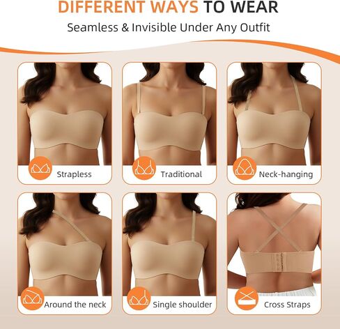 Strapless Bras for Women - Wireless Seamless, No Underwire - Full Coverage, Square Neck - Adjustable Supportive Bra in Saudi Arabia