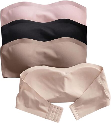 OYOANGLE Women's 4 Pack Strapless Bra Removable Padding Wireless Seamless Bandeau Bras in Kuwait