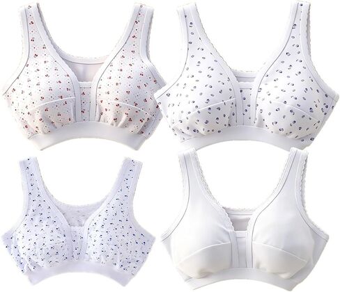 4Pack Middle-Aged Elder Woman Wireless Everyday Cotton Comfort Bras, Non-Closure Soft Non-Padded Bra Plus Size in Saudi Arabia