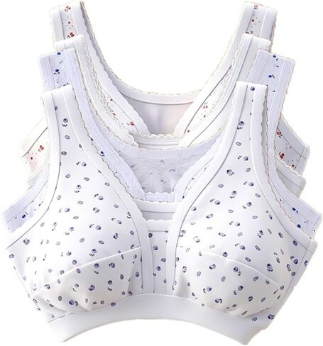 4Pack Middle-Aged Elder Woman Wireless Everyday Cotton Comfort Bras, Non-Closure Soft Non-Padded Bra Plus Size in Saudi Arabia