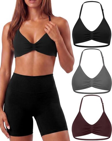 Coume النساء 3 حزمة Strappy حمالة صدر رياضية قابل للتعديل الرسن عارية الذراعين مبطن حمالات الصدر تجريب الصالة الرياضية اليوغا المحاصيل القمم مع أكواب قابلة للإزالة in Kuwait