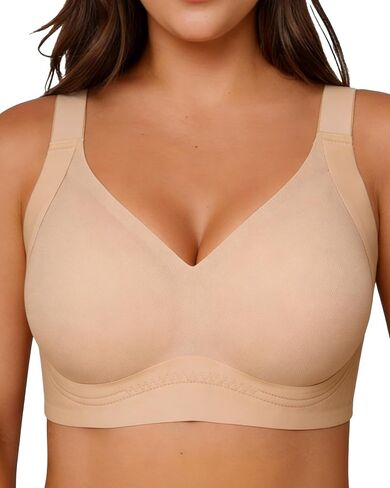 Womens No Underwire Minimizer Jelly Bra Wireless Plus Size Supportive Push Up Bras Full Coverage Seamless Comfortable Bralettes T-Shirt Bras XL Size Skin in Saudi Arabia