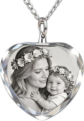 Personalized Crystal Photo Necklace for Dad, Custom Heart Picture Pendant Necklace for Men Women, K9 Crystal Color Photo Jewelry, Fathers Day Gift for Dad from Daughter Son, Memorial Family Keepsake in Kuwait