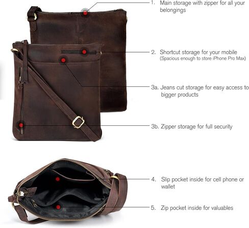 Leather Crossbody Bags for Women - Ladies Sling Handbags - Medium Cross body Purses Handbags - Purses For Women (Vintage Dark Brown) in Saudi Arabia