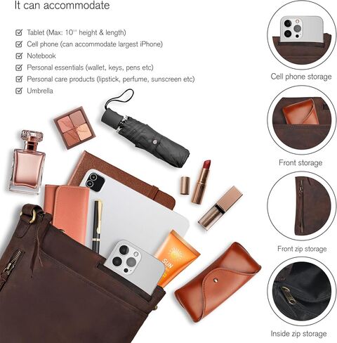 Leather Crossbody Bags for Women - Ladies Sling Handbags - Medium Cross body Purses Handbags - Purses For Women (Vintage Dark Brown) in Saudi Arabia
