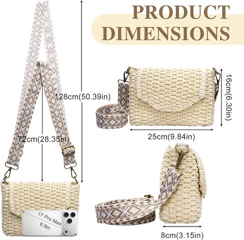 Small Crossbody Bags for Women, Summer Straw Purse with Adjustable Guitar Strap, Beach Boho Shoulder Bag with Magnetic Snap, Handmade Woven Handbags for Journey Vacation Shopping Beige in Saudi Arabia