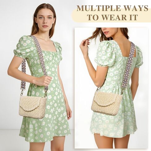 Small Crossbody Bags for Women, Summer Straw Purse with Adjustable Guitar Strap, Beach Boho Shoulder Bag with Magnetic Snap, Handmade Woven Handbags for Journey Vacation Shopping Beige in Saudi Arabia