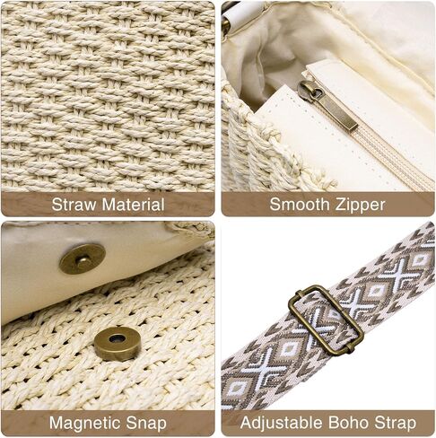 Small Crossbody Bags for Women, Summer Straw Purse with Adjustable Guitar Strap, Beach Boho Shoulder Bag with Magnetic Snap, Handmade Woven Handbags for Journey Vacation Shopping Beige in Saudi Arabia