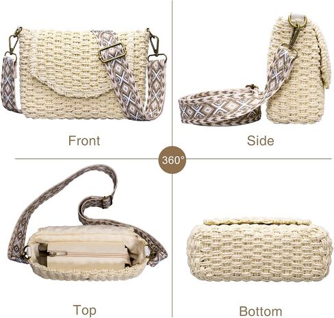 Small Crossbody Bags for Women, Summer Straw Purse with Adjustable Guitar Strap, Beach Boho Shoulder Bag with Magnetic Snap, Handmade Woven Handbags for Journey Vacation Shopping Beige in Saudi Arabia