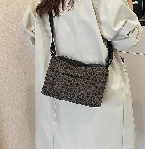 leopard cheetah print crossbody bag purse for women, animal print shoulder purse with lots of pockets, y2k cute everyday bags trendy with zipper, leopard accessories gifts | animal print in Saudi Arabia