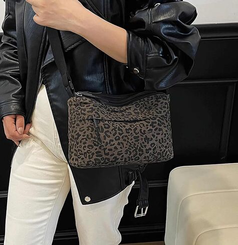 leopard cheetah print crossbody bag purse for women, animal print shoulder purse with lots of pockets, y2k cute everyday bags trendy with zipper, leopard accessories gifts | animal print in Saudi Arabia