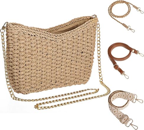5 Pcs Summer Crossbody Bag for Women, Beach Handmade Straw Woven Handbag with Adjustable Shoulder Straps (Elegant) in Saudi Arabia