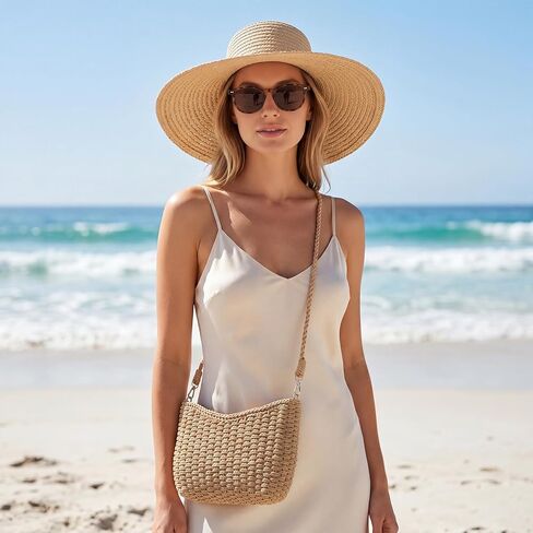 5 Pcs Summer Crossbody Bag for Women, Beach Handmade Straw Woven Handbag with Adjustable Shoulder Straps (Elegant) in Saudi Arabia