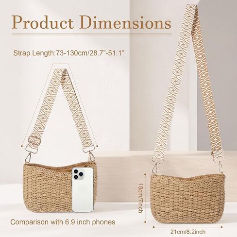 5 Pcs Summer Crossbody Bag for Women, Beach Handmade Straw Woven Handbag with Adjustable Shoulder Straps (Elegant) in Saudi Arabia
