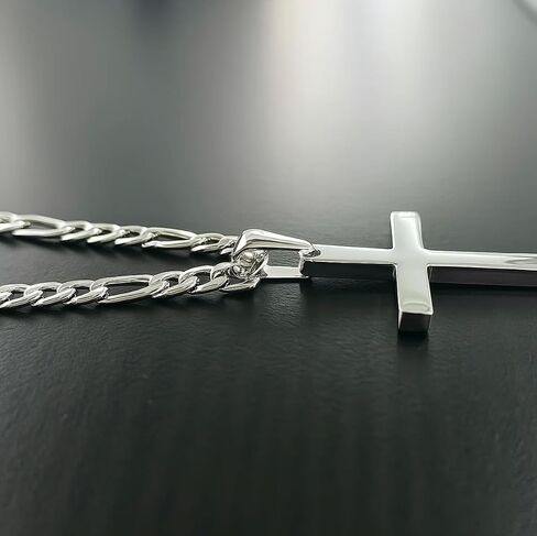 14K White Gold Figaro Chain Style Cross Pendant Necklace Solid Plated Clasp for Men,Women Diamond Cut Valentine 24inch in Saudi Arabia