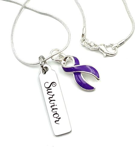 Purple Ribbon Necklace - Pancreatic Cancer, Lupus, Epilepsy, Cystic Fibrosis Awareness/Survivor - Crohn's, Fibro, Spoonie - Survivor Gift in Kuwait