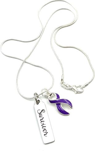 Purple Ribbon Necklace - Pancreatic Cancer, Lupus, Epilepsy, Cystic Fibrosis Awareness/Survivor - Crohn's, Fibro, Spoonie - Survivor Gift in Kuwait