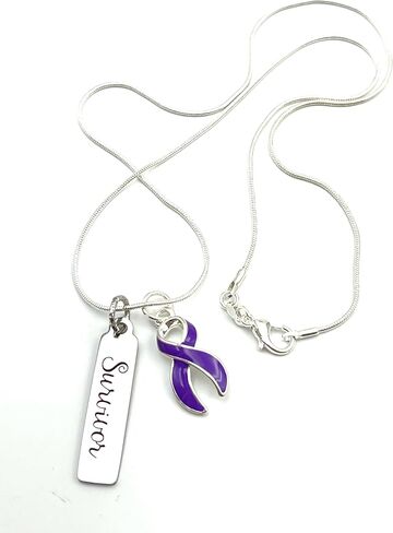 Purple Ribbon Necklace - Pancreatic Cancer, Lupus, Epilepsy, Cystic Fibrosis Awareness/Survivor - Crohn's, Fibro, Spoonie - Survivor Gift in Kuwait