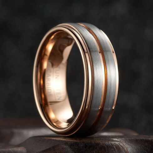 Unisex 8mm Wide Architectural Wedding Band - Step Design with Brushed & Polished Contrast in Saudi Arabia