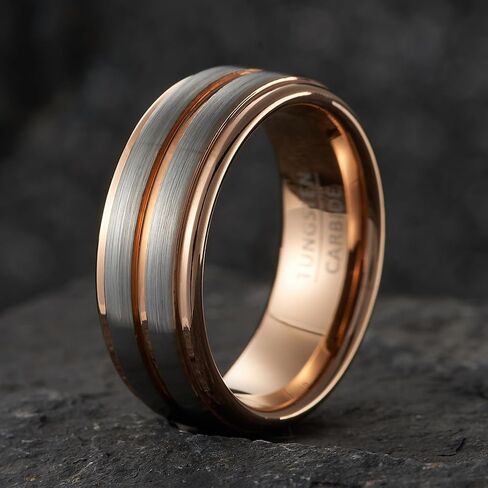 Unisex 8mm Wide Architectural Wedding Band - Step Design with Brushed & Polished Contrast in Saudi Arabia