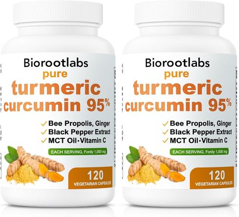 Biorootlabs Turmeric Curcumin Supplement 1000mg, Biorootlabs Pure Turmeric Curcumin 95, 6-in-1 Turmeric Curcumin Capsules with Bee Propolis, Ginger, Mct Oil, Fat Soluble Vitamin C & Black Pepper (2) in Saudi Arabia