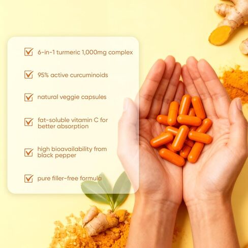 Biorootlabs Turmeric Curcumin Supplement 1000mg, Biorootlabs Pure Turmeric Curcumin 95, 6-in-1 Turmeric Curcumin Capsules with Bee Propolis, Ginger, Mct Oil, Fat Soluble Vitamin C & Black Pepper (2) in Saudi Arabia