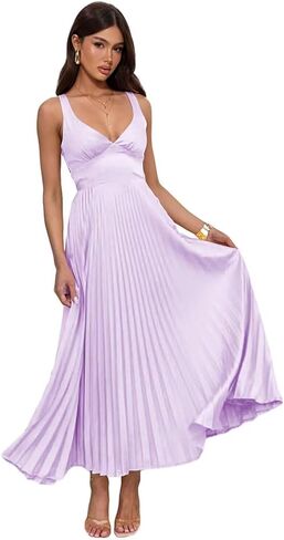 Pleated Satin Bridesmaid Dress V-Neck Formal Party Dresses for Women GR009 in Saudi Arabia