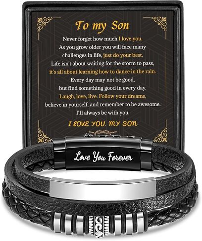 Braided Leather Men's Bracelet Gifts For Son,To My Son Bracelet With Stainless Steel Adjustable Buckle,Engraved Love You Forever Men's Jewelry For Christmas Birthday Gifts in Saudi Arabia