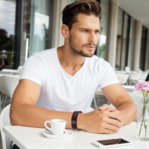 Vintage Wide Cowhide Leather Print Pattern Cuff Bracelet Retro Adjustable Handmade Genuine Leather Wrap Wristband Bangle with Snap Button for Men Women Halloween Costume Party in Saudi Arabia