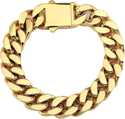 Stainless Steel Cuban Link Bracelet for Men, Chunky Gold Plated Chain Wrist Bracelets for Men Jewelry Gifts in Kuwait