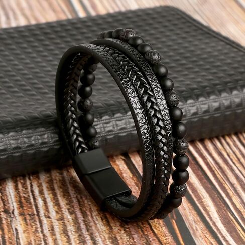 Fashion layered PU Polyurethane bracelet, hand-woven punk style, suitable for wearing in casual, work and party occasions in Kuwait
