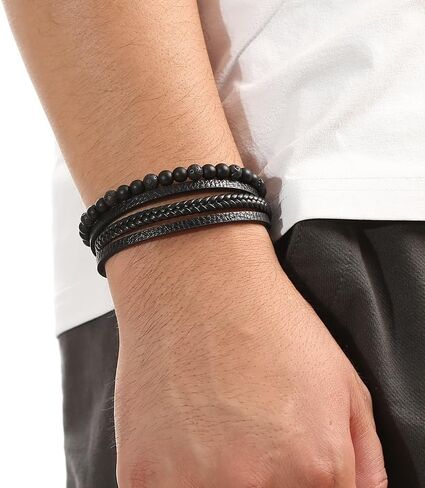 Fashion layered PU Polyurethane bracelet, hand-woven punk style, suitable for wearing in casual, work and party occasions in Kuwait