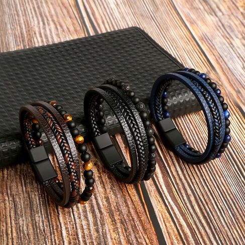 Fashion layered PU Polyurethane bracelet, hand-woven punk style, suitable for wearing in casual, work and party occasions in Kuwait