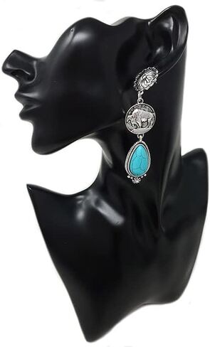 Western Buffalo Coin Earrings Navajo Buffalo Coin Dangling (Turquoise) in Kuwait