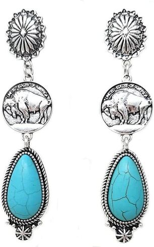 Western Buffalo Coin Earrings Navajo Buffalo Coin Dangling (Turquoise) in Kuwait