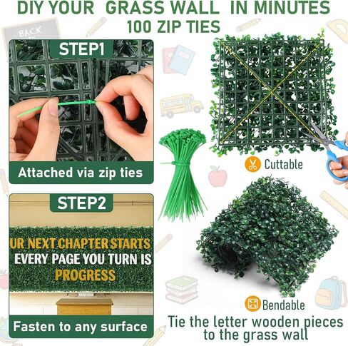 61 Pcs Artificial Grass Wall Panels for Classroom 10"x10" Boxwood Hedge Wall Panels with Letters Plant Motivational Classroom Greenery Backdrop for Back to School Blackboard Decoration in Saudi Arabia